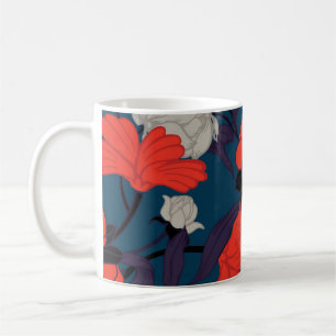 Mug Motif floral bleu et rouge élégant