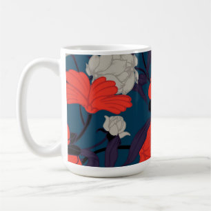 Mug Motif floral bleu et rouge élégant