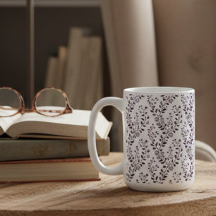 Mug Motif floral boho moderne prune blanc