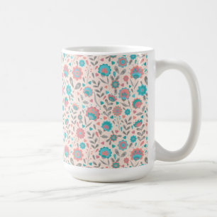 Mug Motif floral d'art populaire turquoise et de