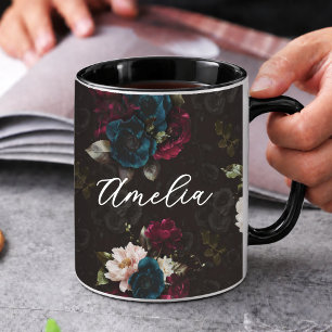 Mug Motif floral élégant rouge turquoise
