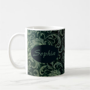 Mug Motif floral élégant vert damassé vintage