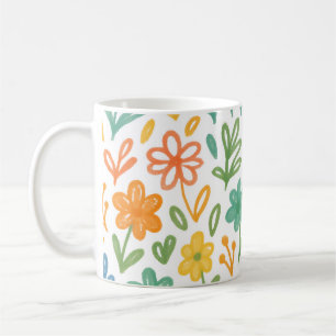 Mug Motif floral illustré bleu orange et jaune