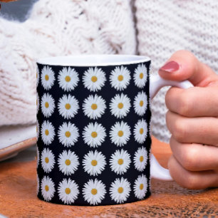 Mug Motif floral marguerrier blanc sur noir