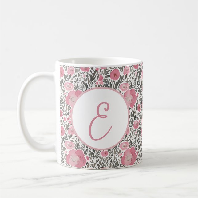 Mug Motif floral monogramme aquarelle rose pastel (Gauche)