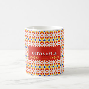 Mug Motif floral pixel géométrique en rouge orange jau