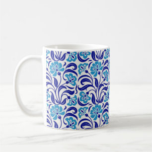 Mug Motif floral rétro Botanica bleu vert vintage