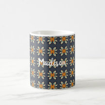 Motif Floral Rétro Orange Bleu Marine Personnalisé