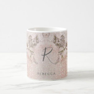 Mug Motif floral romantique monogramme