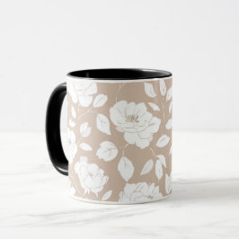 Mug Motif floral rose blanc chic neutre
