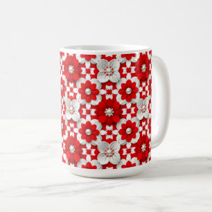 Mug Motif floral rouge et blanc vibrant avec perle