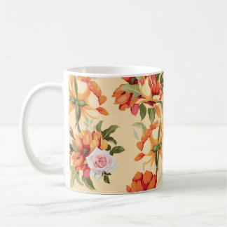 Mug Motif floral sans couture avec rose, aquarelle. Il