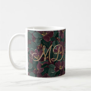 Mug Motif floral vintage glamour prune émeraude foncé