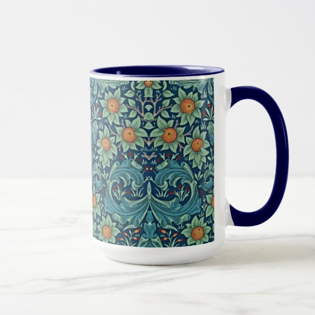 Mug Motif floral William Morris Rouge Jaune bleu vert (Droite)
