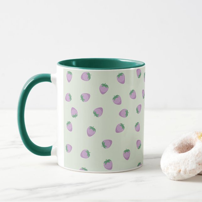 Mug Motif Fraise Violette sur Fond Vert (Avec donut)