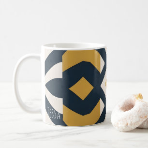 Mug Motif géométrique de carreaux bleu marine et or
