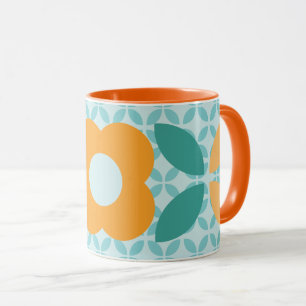 Mug Motif géométrique Fleur Rétro Orange Turquoise