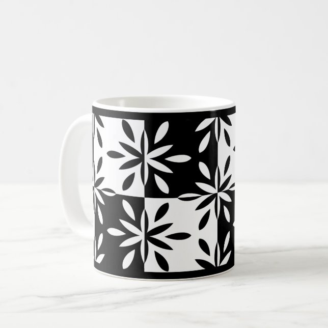 Mug Motif géométrique graphique noir et blanc (Devant gauche)