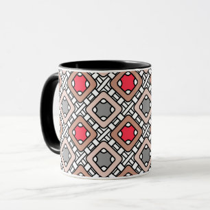 Mug motif géométrique moderne art déco gris rouge, bei