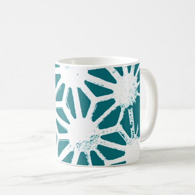Mug motif géométrique turquoise et blanc (Devant droit)