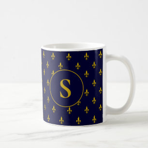 Mug Motif Gold Fleur de Lis sur Royal Blue