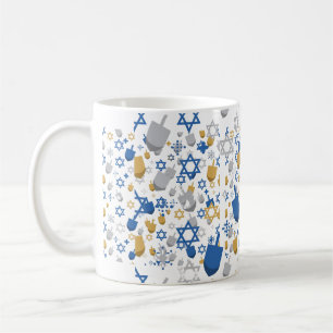Mug Motif Hanukkah bleu argent Dreidel
