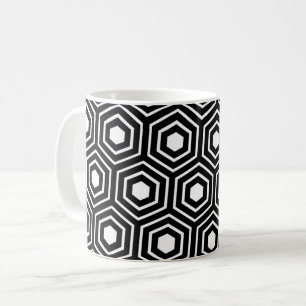 Mug Motif Hexagon Stripes de ruche blanche noire