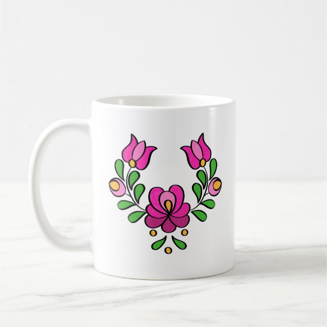 Mug Motif hongrois de broderie, "Matyó" - rose (Gauche)