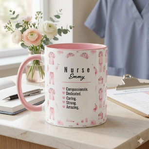 Mug Motif infirmière aquarelle rose élégant personnali