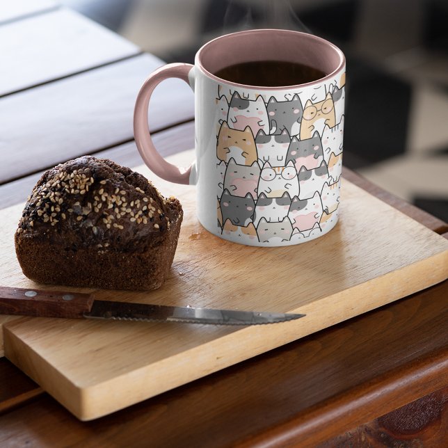 Mug Motif Kawaii Cute Cats (Seamless Kawaii Cute Cats Pattern)