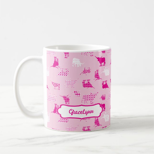 Mug Motif Longhorns à motifs roses (Gauche)