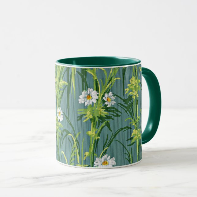 Mug Motif marguerite, motif vert, (Devant droit)