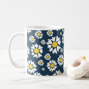 Mug Motif marguerrier, motif floral, marguerites blanc