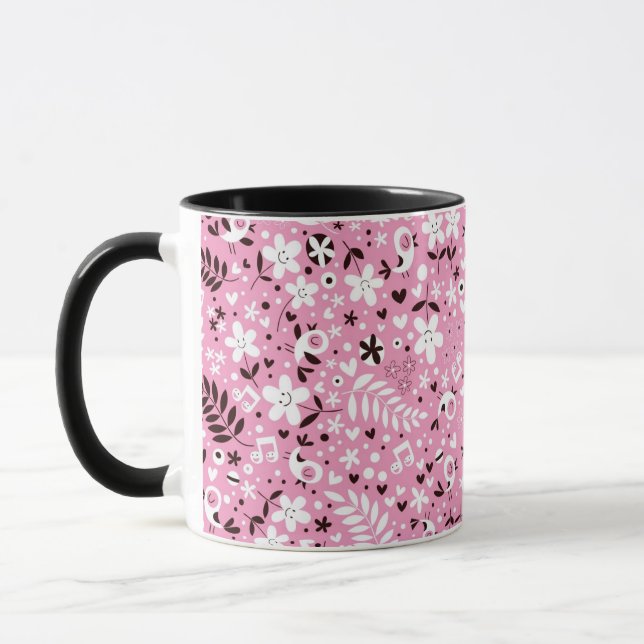Mug motif mignon de rose d'oiseaux et de fleurs (Gauche)