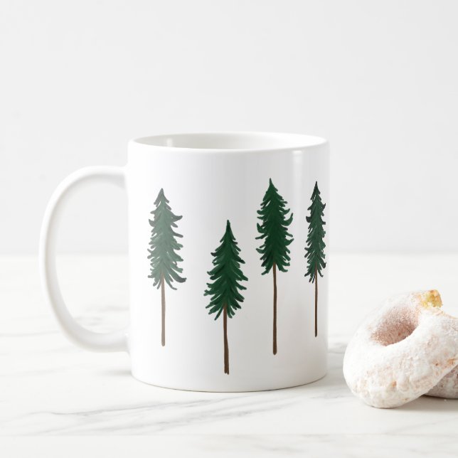 Mug Motif minimaliste de la forêt de pins (Avec donut)