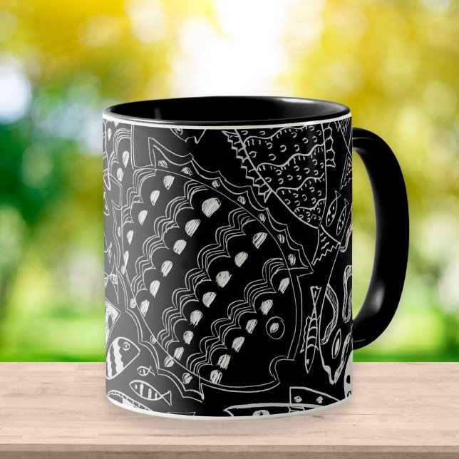 Mug Motif moderne de poisson noir et blanc (Créateur téléchargé)