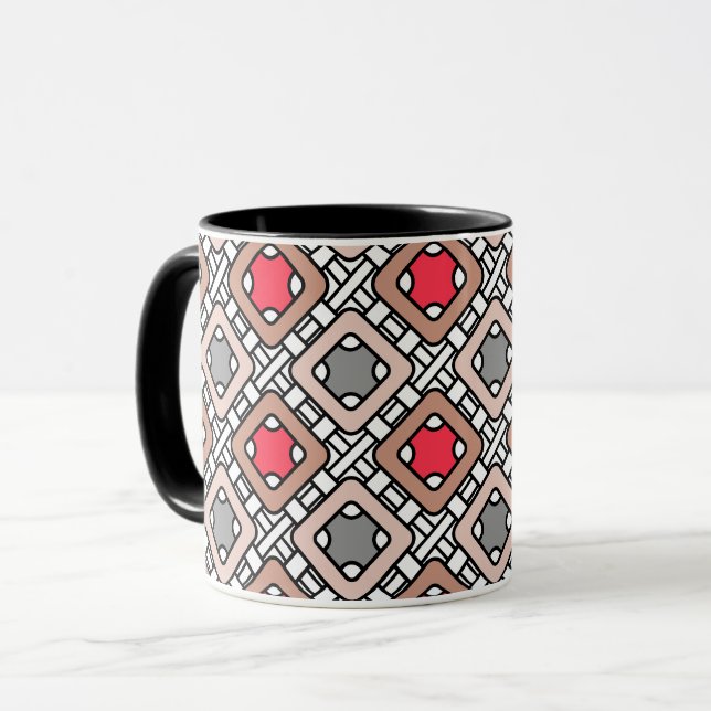 Mug motif moderne géométrique art déco gris rouge, bei (Devant gauche)