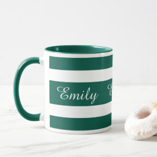 Mug Motif moderne vert rayé Nom