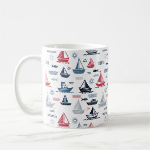 Mug Motif nautique avec voiliers et poissons