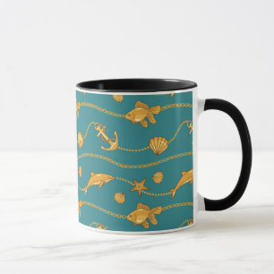 Mug Motif nautique d'or