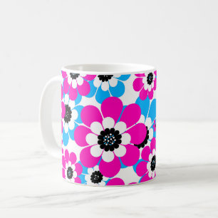 Mug Motif néon floral lumineux rouge cramoisi et bleu