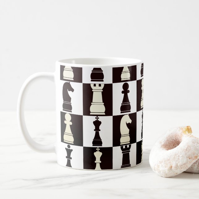 Mug Motif noir et blanc du jeu d'échecs (Avec donut)