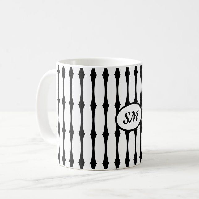 Mug Motif noir et blanc, vos initiales ou monogramme (Devant gauche)