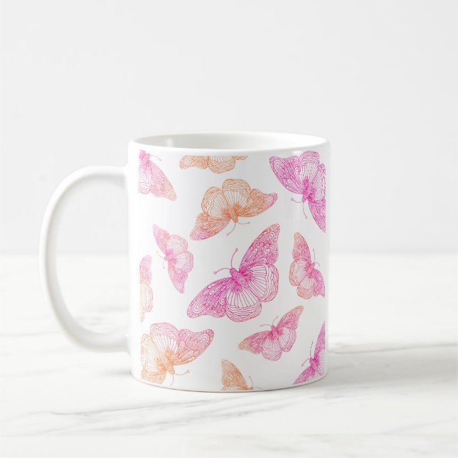 Mug Motif papillon rose orange (Gauche)