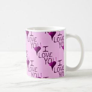 Mug Motif pourpre je t'aime de coeur tiré par la main