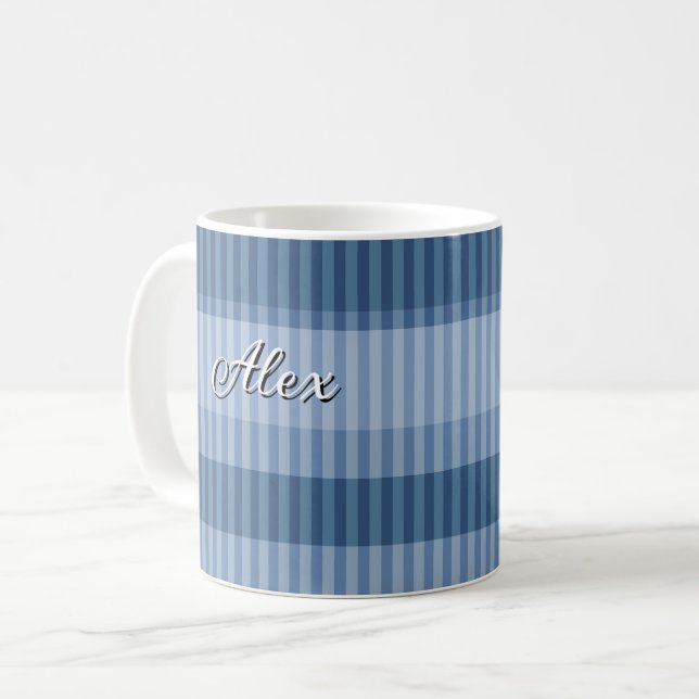 Mug motif rayé vertical dégradé bleu (Devant gauche)