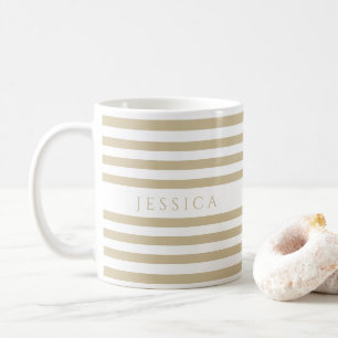 Mug Motif Rayures Beige Nom