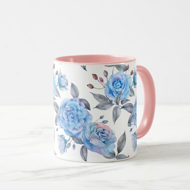 Mug Motif rose bleu pastel (Devant droit)