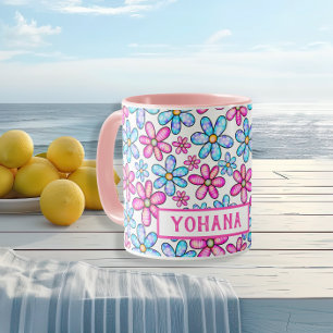 Mug Motif Rose & Blue Daisy personnalisé été
