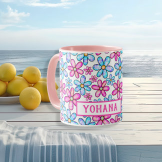 Mug Motif Rose & Blue Daisy personnalisé été